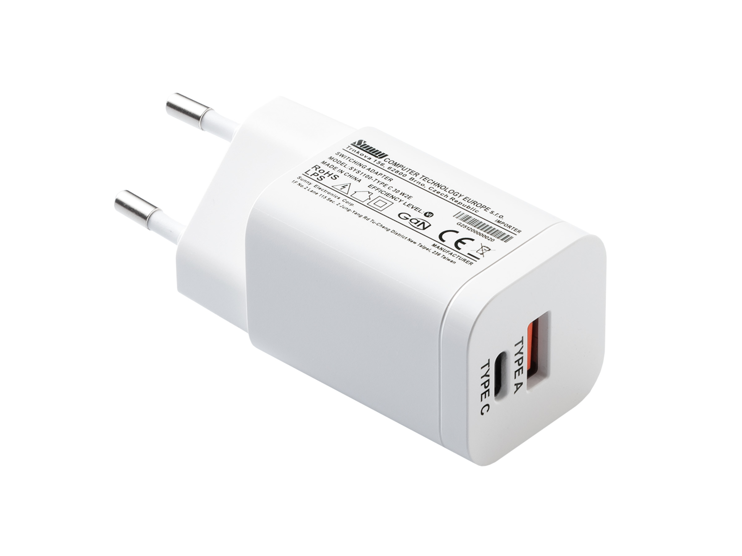 SYS1100-TYPE C 30 W2E 1A+1C apple white GaN